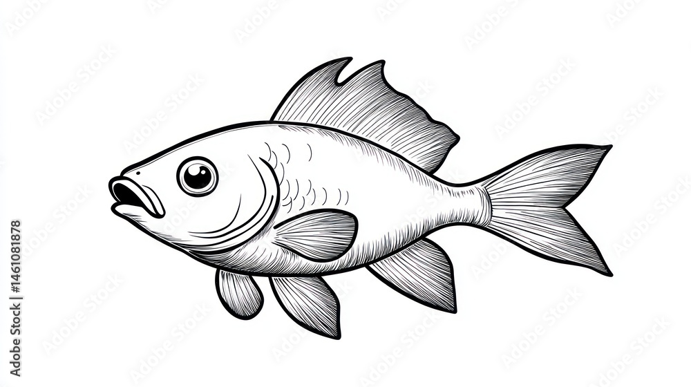 Fototapeta premium Hand-drawn profile view of a fish