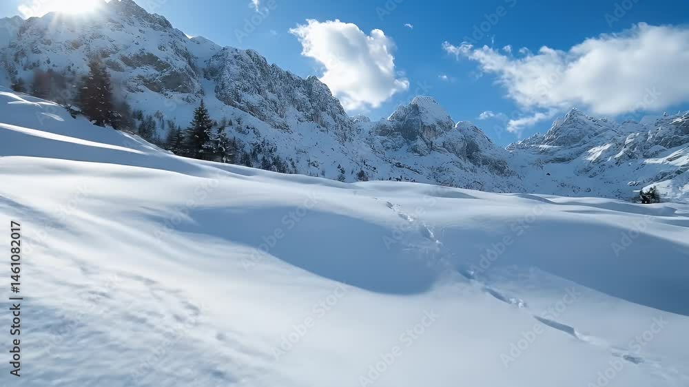 Snowy Mountain Landscape with Blue Sky and Cloud Shadows in Winter Season Snowy Mountain Landscape with Blue Sky and Cloud Shadows in Winter Season