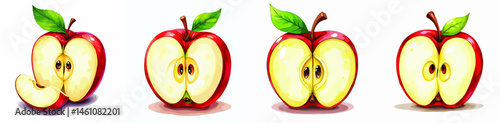 Red Apple Slices Fruits Illustration Fresh Food Graphic Design Element