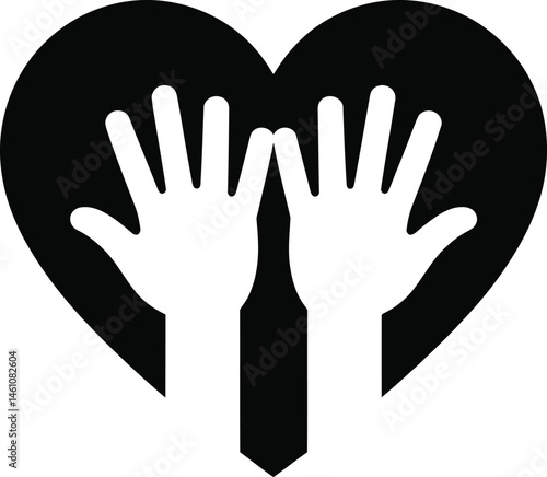 heart with hands icon over white background, silhouette style, vector illustration