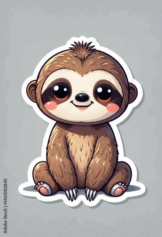 Obraz premium Cute Vector Sloth Sticker with Sparkly Eyes on White Background – Kawaii