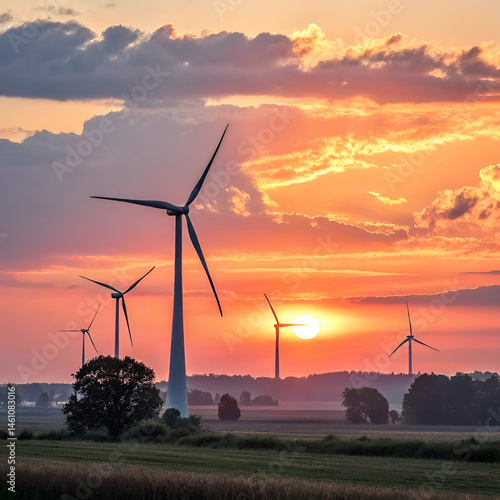 wind turbines in sunset