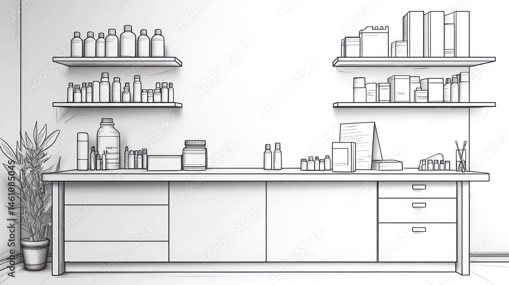 Fototapeta premium Interior sketch of a beauty supply shop