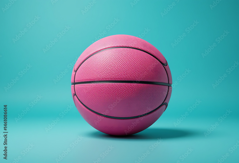 Pink Basketball on Turquoise Background - Vibrant Sports Equipment Image Pink Basketball on Turquoise Background - Vibrant Sports Equipment Image