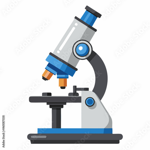 A detailed vector of a modern laboratory microscope with adjustable lens and stand, isolated on a white background