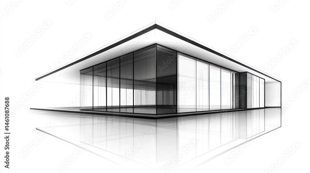 Fototapeta premium Modern architectural sketch, perspective drawing of a building, interior, exterior view, possible use architectural design concept