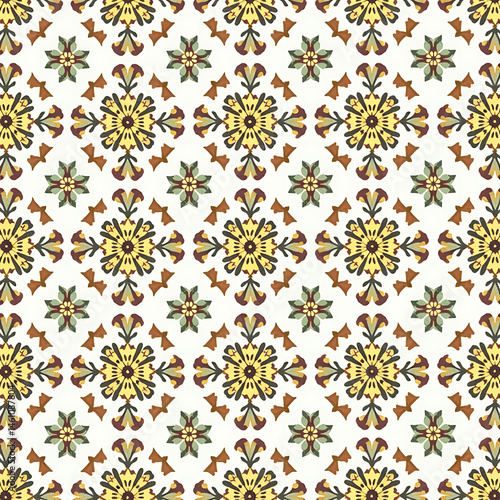 Floral Flourish: A beautifully designed seamless pattern of flowers. A repeating pattern of decorative elements creates a tapestry of color and artistry.