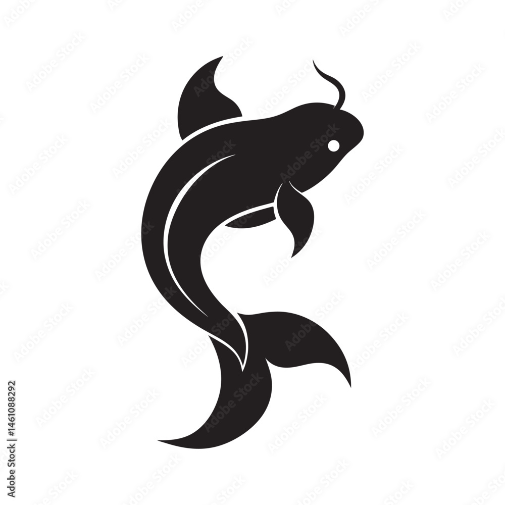 Minimal Koi Fish Silhouette with Curved Tail Minimal Koi Fish Silhouette with Curved Tail