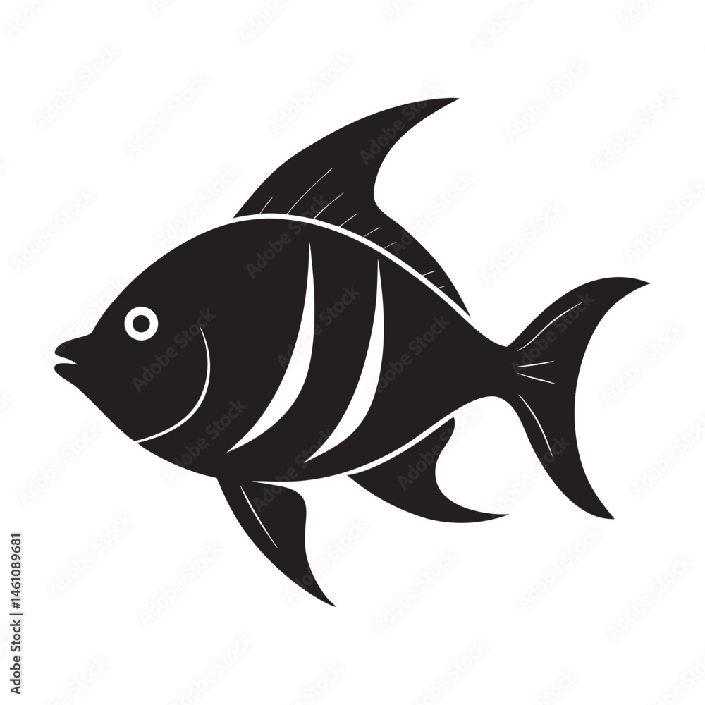 Fototapeta premium Tropical Fish Silhouette with Flowing Fins on White