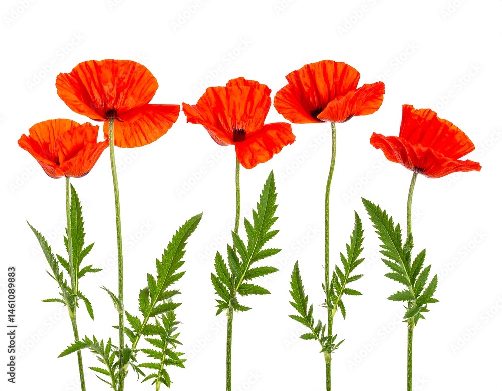 Naklejka premium Five Orange Poppies on White Background