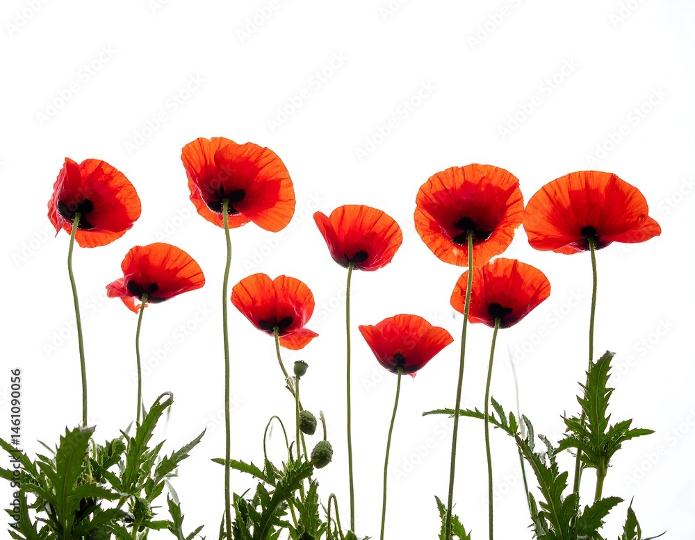 Naklejka premium Red Poppies Against White Background