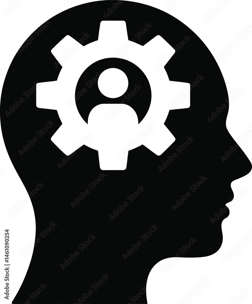 Human head with gear icon vector with male symbol in a glyph pictogram illustration Human head with gear icon vector with male symbol in a glyph pictogram illustration