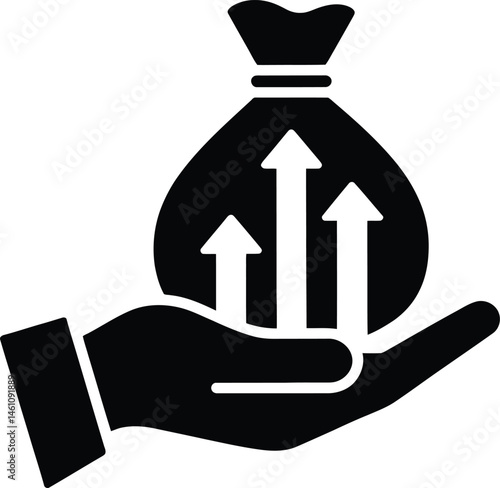 Money bag icon, concept illustration, glyph symbol, vector flat sign.