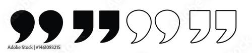 quote mark icon set. quotes icon vector sign design. discussion dialog remark open and close quote sign in black filled and outlined style
