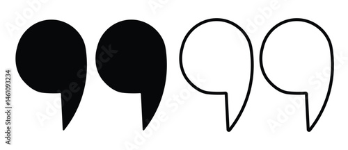 quote mark icon set. quotes icon vector sign design. discussion dialog remark open and close quote sign in black filled and outlined style
