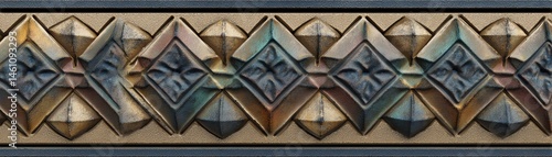 Obraz na płótnie Decorative architectural trim with geometric patterns on a wooden base. w salonie