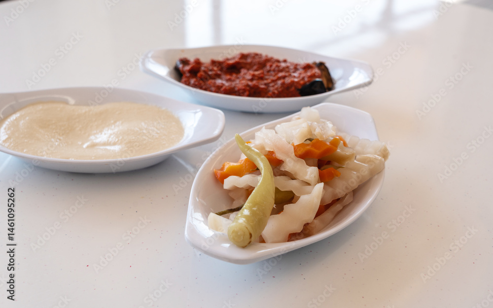 Torshi pickled vegetables of Middle Eastern and Iranian cuisines, mixed salted vegetables