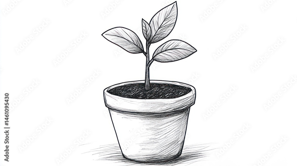 Fototapeta premium Simple plant in pot drawing