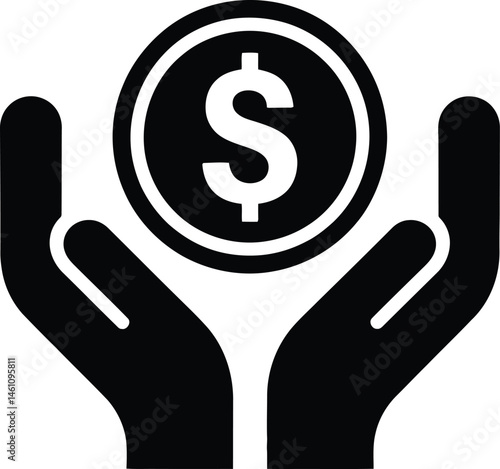hands with coin money isolated icon vector illustration design  black and white