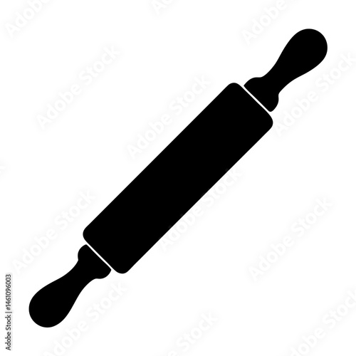 A minimalist black and white illustration of a rolling pin kitchen tool
