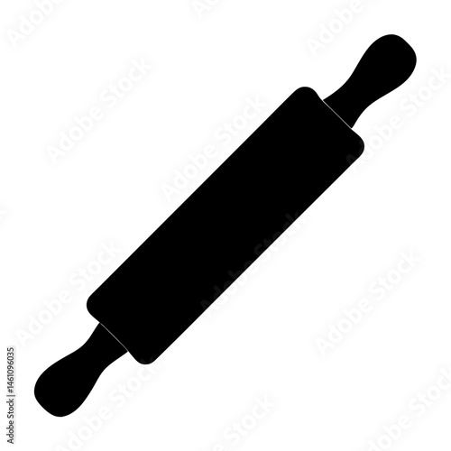 Simple black silhouette of a rolling pin used for baking and cooking