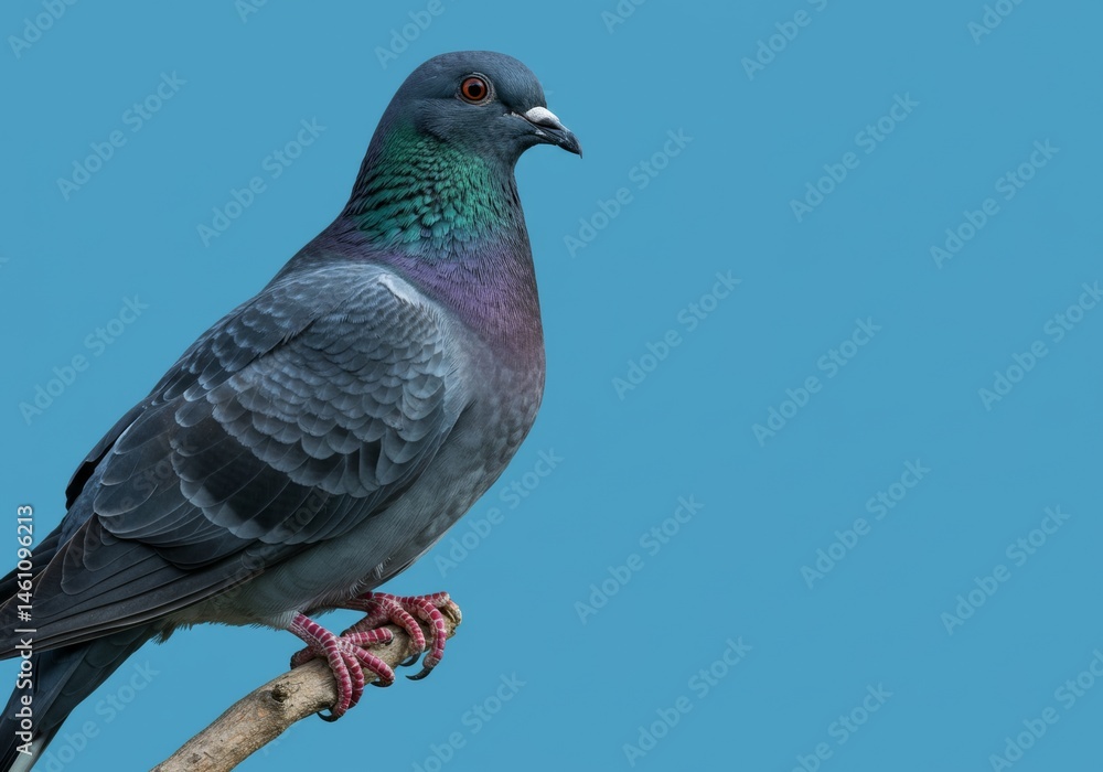 Naklejka premium Magnificent pigeon exhibiting iridescent plumage perched gracefully on twig