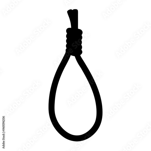 Simple black silhouette of a hangman's noose against a white background