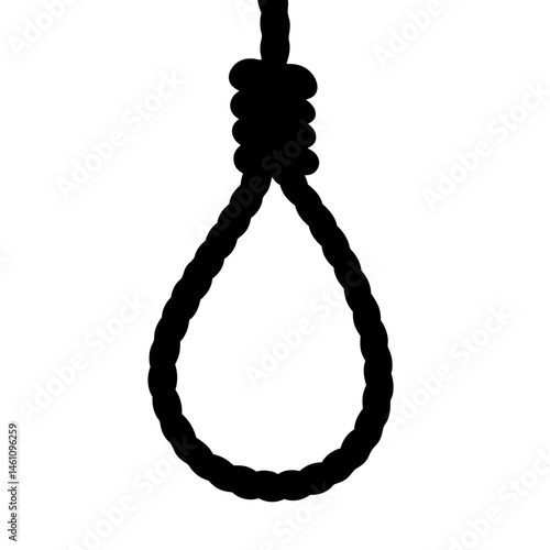 Simple black silhouette of a hangman's noose against a white background