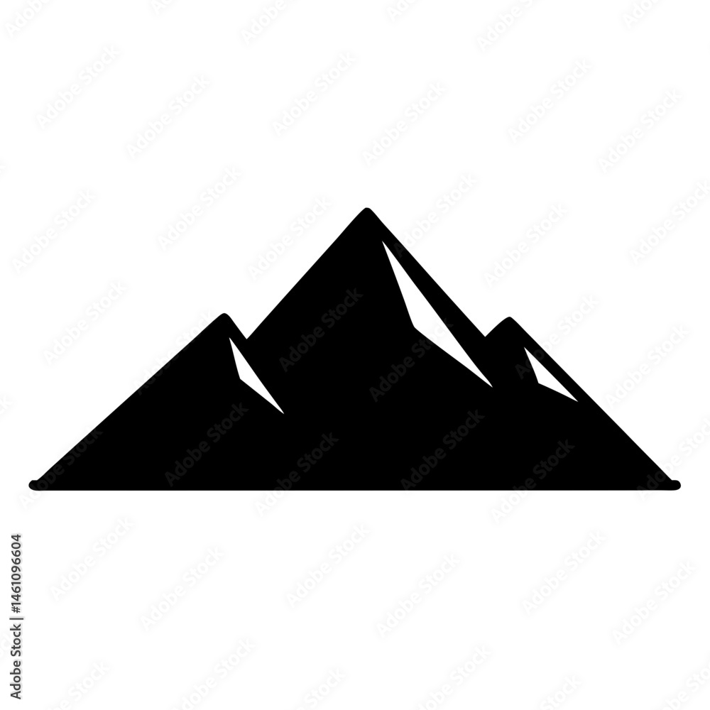 Simple Black Mountain Silhouette with Three Peaks and Distinct Ridges Simple Black Mountain Silhouette with Three Peaks and Distinct Ridges