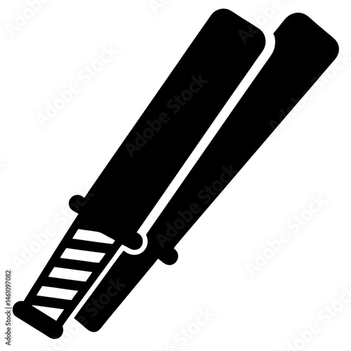 Two police batons stacked upon one another in a black graphic design