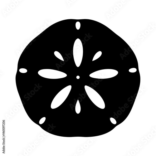 Silhouette of a Black Sand Dollar with Intricate Petal Design Isolated