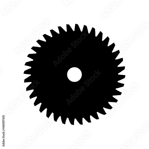 Black silhouette of a saw blade with teeth on a white background