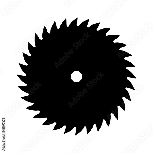 Silhouette of a sharp toothed circular saw blade isolated on white