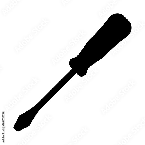 Black and white silhouette of a flathead screwdriver tool used for repair
