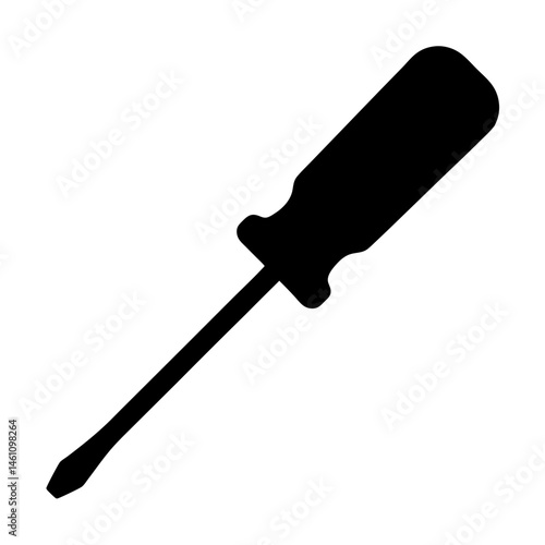 Black and white silhouette of a flathead screwdriver tool used for repair