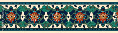 Obraz na płótnie Colorful decorative pattern with intricate floral designs on a neutral background. w salonie