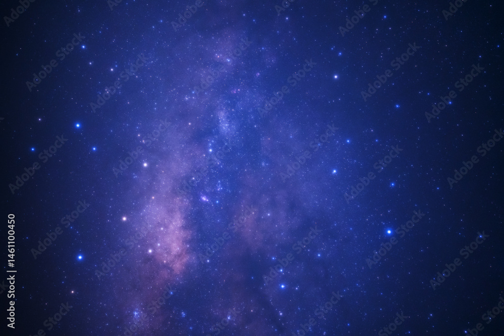 Fototapeta premium Night blue sky space background, Starry universe in dark blue sky, Milky way galaxy with stardust field in deep universe