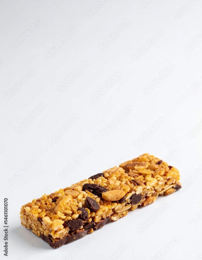 A delicious granola bar featuring a rich layer of dark chocolate, studded with crunchy nuts, perfect for a nutritious snack on the go. A delicious granola bar featuring a rich layer of dark chocolate, studded with crunchy nuts, perfect for a nutritious snack on the go.