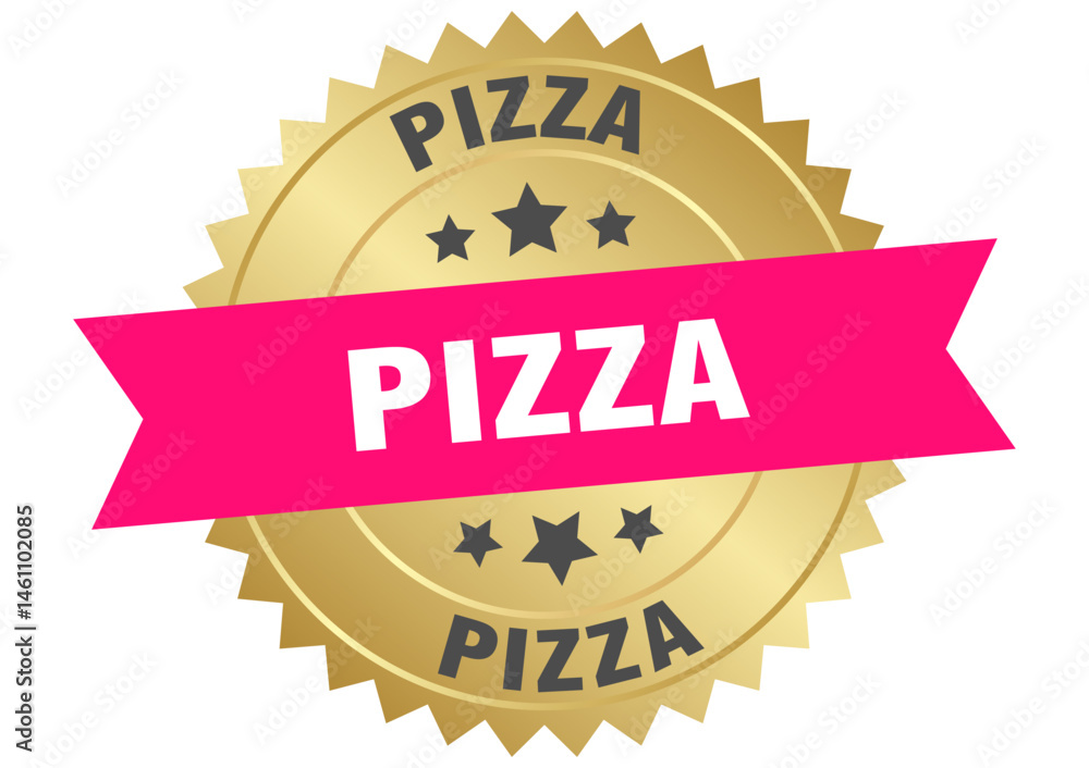 Obraz premium pizza. pizza round pink and gold label isolated on transparent background