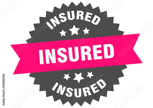 insured. insured round pink label isolated on transparent background