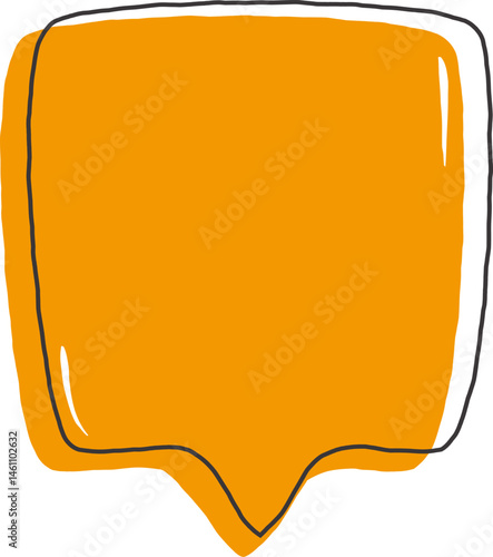 Minimalist hand-drawn speech bubble illustration in orange with a black outline, symbolizing communication, conversation, dialogue, or messaging.
