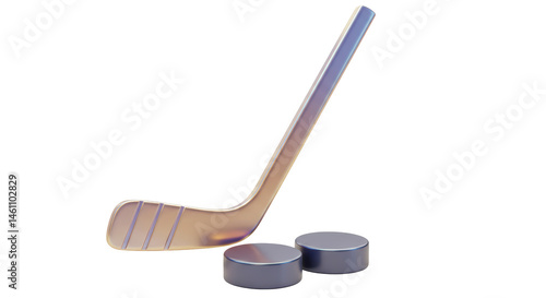Canvas Print Isolated Ice Hockey Stick with Pucks Ready for Game