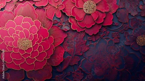 Obraz na płótnie Colorful floral pattern with peonies on a dark background, perfect for decor. w salonie