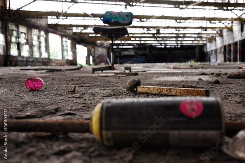 Spray can in abandoned warehouse