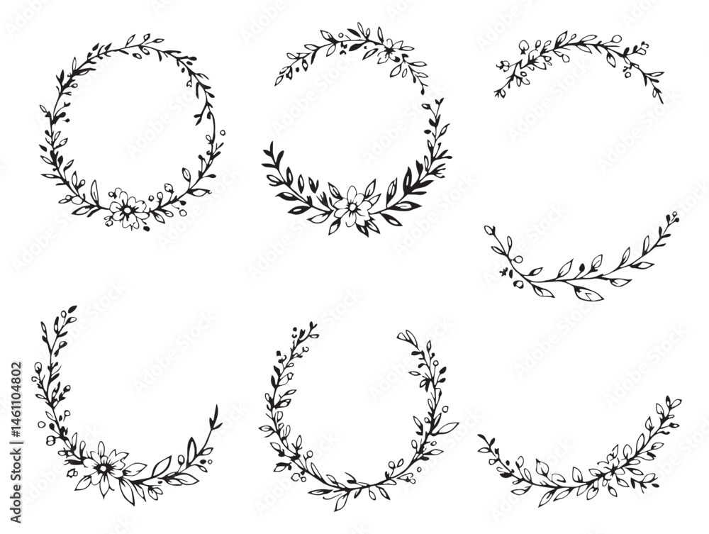 Obraz premium Handcrafted Rustic Flower Garland Line Art for Nature-Inspired Designs