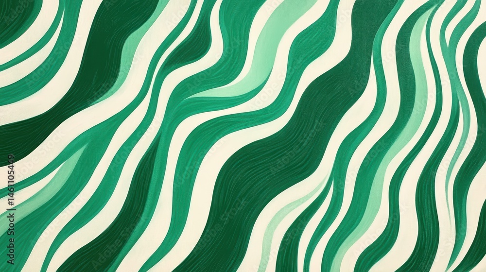 Fototapeta premium Abstract art shows wavy lines in shades of green with a cream background. It is for backgrounds, banners, or designs needing a modern, organic touch.