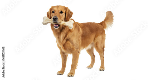 Golden Retriever with a Bone Posing for a Captivating Studio Portrait