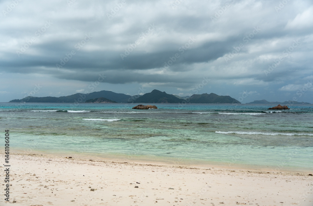 Anse Severe beach on La Digue island offers crystal clear waters, white sand