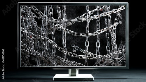 Obraz na płótnie Computer monitor displaying intricate chain design on a dark background. w salonie