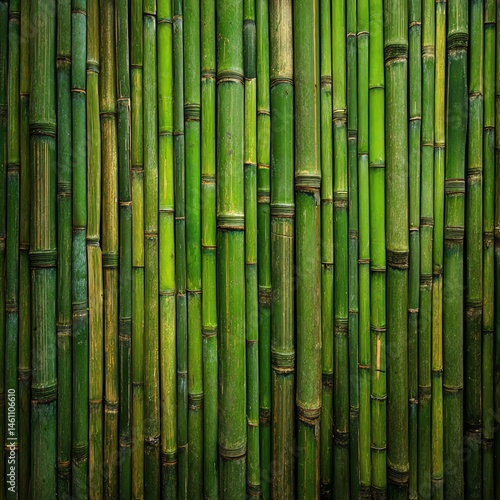 Lush green bamboo stalks arranged closely in a natural setting.